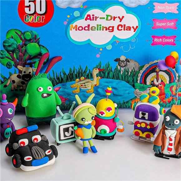 Modeling Clay Kit - 50 Colors Air Dry Ultra Light Clay, Safe & Non-Toxic for Kid - Picture 5 of 6